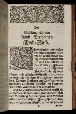 Des Wohleingerichteten Hauß-Verwalters Koch-Buch.