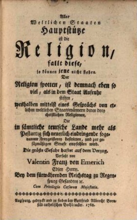 Aller weltlichen Staaten Hauptstütze ist die Religion