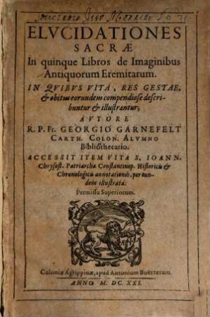 Elucidationes sacrae in quinque Libros de imaginibus eremitarum