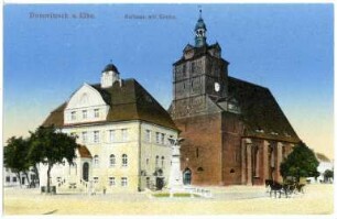 Dommitzsch. Rathaus mit Kirche