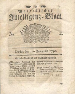 No. 2, Dinstag den 12ten Januarius 1790