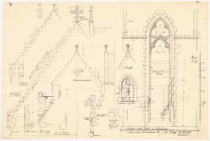 Sankt Anna, Lenhausen: Details zu Steinmetzarbeiten an Giebel und Fenster der Kirche 1:20