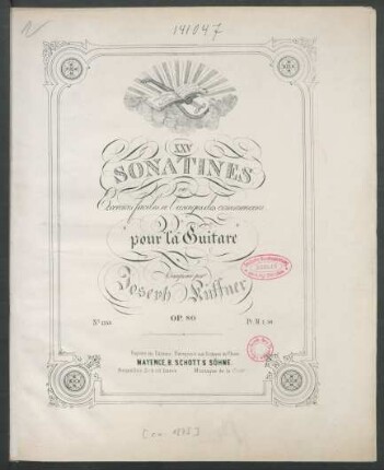 XXV sonatines ou exercices faciles à l'usages des commencens pour la guitare : op. 80
