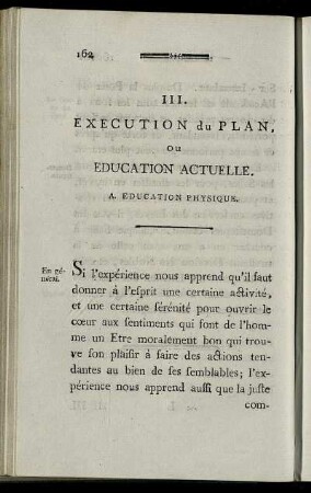 III. Exécution du Plan, ou Education Actuelle