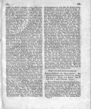 Aelteste Erdkunde des Morgenländers. Ein biblisch philologischer Versuch von Philipp Buttmann. Berlin, bey Mylius. 1803. X und 68 S. 8. und 2 Charten.