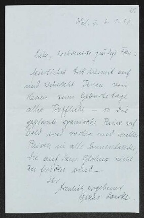 Brief von Oskar Loerke an Margarete Hauptmann
