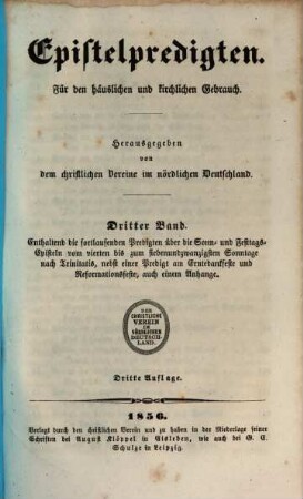 Epistelpredigten : Für den häuslichen und kirchlichen Gebrauch. Hrsg. von dem christlichen Vereine im nördlichen Deutschland. 3