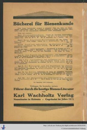 Bücherei für Bienenkunde.