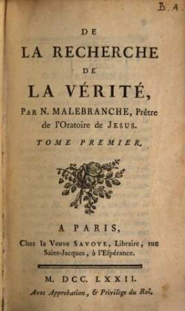 De la Recherche De La Vérité, 1