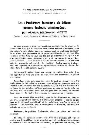 93-106, Les problèmes humains du détenu