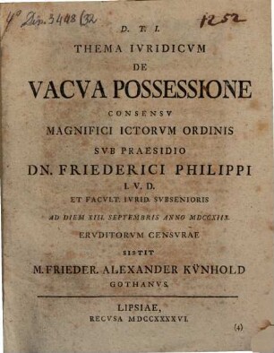 Thema iur. de vacua possessione