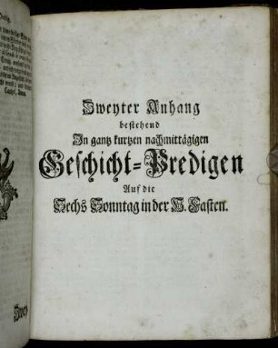 Geschicht-Predigen Auf die Sechs Sonntag in der H. Fasten