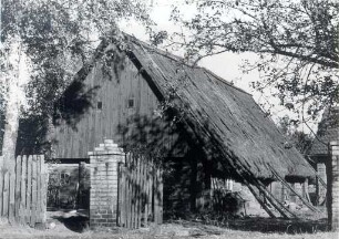 Haus in Sprey : Bauwesen - Exterieur. Ort: Sprjowje / Sprey. Mit Stroh bedecktes gebohltes Haus.