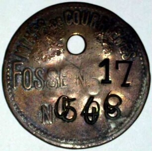 Kontrollmarke Mines de Courrières Fosse 17 No. 721