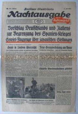 Abendzeitung "Berliner illustrierte Nachtausgabe" u.a. zu den Kriegen in Spanien und in China