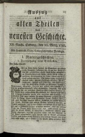 XII. Nachl. Coburg, den 20. Merz, 1756.