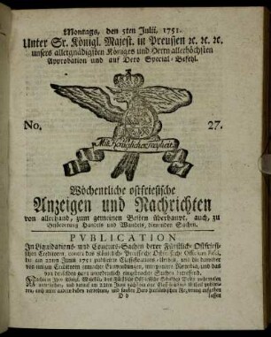 No. 27. Montags, den 5ten Julii, 1751.