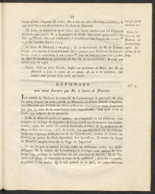 Réponses aux notes fournies par M. le baron de Dietrich