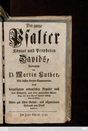Der ganze Psalter Königs und Propheten Davids