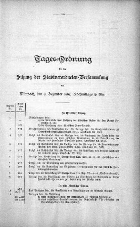 Tages-Ordnung, 8. Dezember 1897