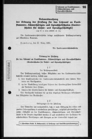 16 Lehramt an Taubstummen-, Schwerhörigen- und Sprachheilschulen