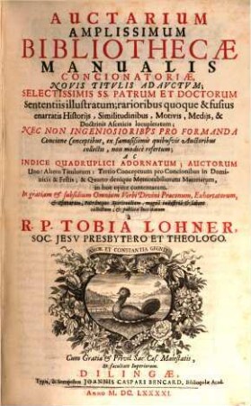 Auctarium amplissimum Bibliothecae manual. concionatoriae