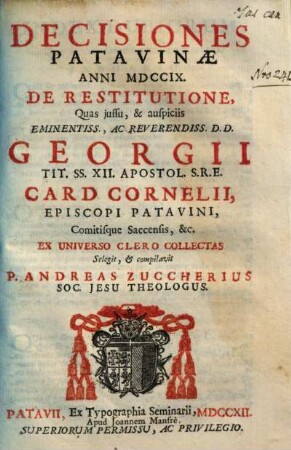 Decisiones Patavinae anni MDCCIX. de restitutione