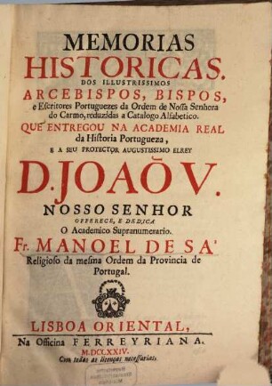 Memorias historicas da ordem de Nossa Senhora de Carmo da Provincia de Portugal, 2. (1727)