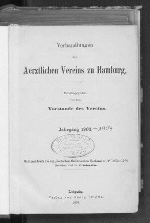 1903: Verhandlungen des Ärztlichen Vereins zu Hamburg