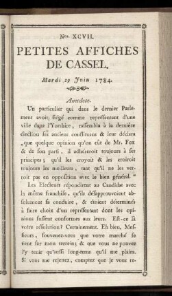 No XCVII (Mardi 29 Juin 1784)