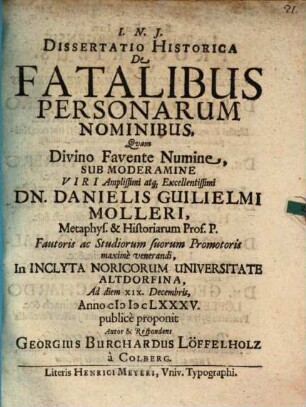 Dissertatio historica de fatalibus personarum nominibus