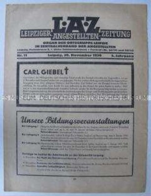 Mitteilungsblatt der Ortsgruppe Leipzig des Zentralverbandes der Angestellten