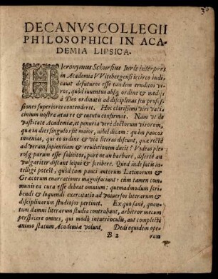 Decanus Collegii Philosophici In Academia Lipsica.