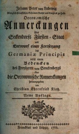 Ökonomische Anmerkungen über Seckendorffs Fürsten-Staat ...