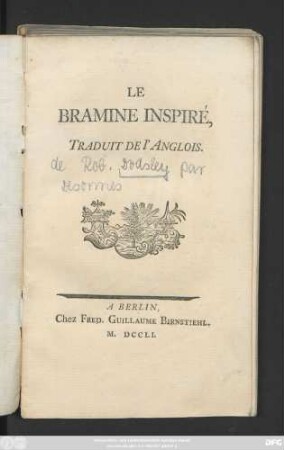 Le Bramine Inspiré : Traduit De l'Anglois