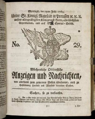 No. 29. Montags, den 19ten Julii 1762.