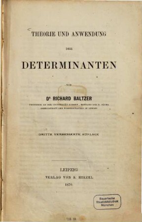 Theorie und Anwendung der Determinanten