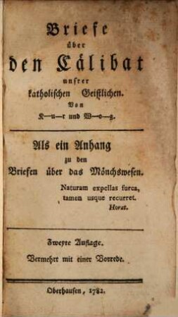 Briefe über den Cälibat unserer katholischen Geistlichen