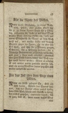 Für das Fell über dem Auge eines Viehes