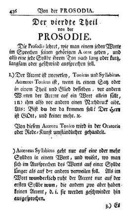 Der vierdte Theil. Von der Prosodie.