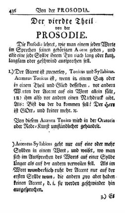 Der vierdte Theil. Von der Prosodie.