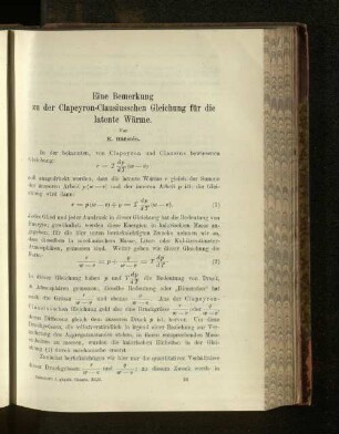 Eine Bemerkung zu der Clapeyron-Clausiusschen Gleichung für die latente Wärme.