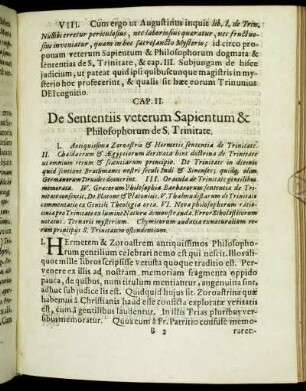 Cap. II. De Sententiis veterum Sapientum & Philosophorum de S. Trinitate.
