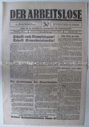 Erste Nummer einer überregionalen kommunistischen Wochenzeitung (?) für Arbeitslose