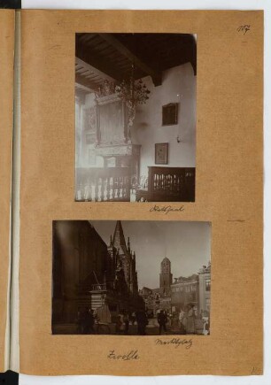 Rathaus, Zwolle. Marktplatz, Zwolle: Innenansicht Ratssaal, Ansicht Marktplatz (aus: Skizzen- und Fotoalbum 27)