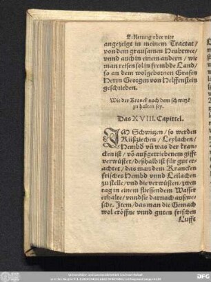 Wie der Kranck nach dem schwitze[n] zu halten sey. Das XVIII. Capittel.