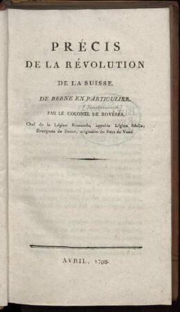 Précis De La Révolution De La Suisse : De Berne En Particulier