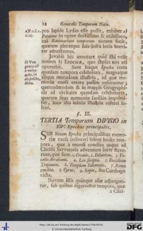 § III. Tertia Temporum Divisio in XIV Epochas principales.
