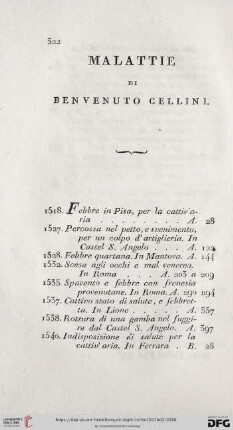 Malattie di Benvenuto Cellini