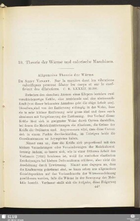19. Theorie der Wärme und calorische Maschinen